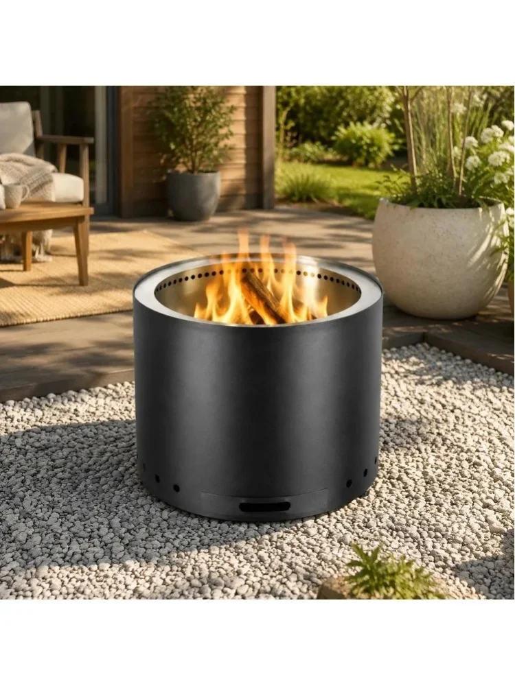 Feuerschale für Holzfeuer im Freien, 19,3x15,4 Zoll, 430er Metallgehäuse, hocheffizientes Luftstromdesign mit geringer Rauchentwicklung, abnehmbarer Aschebehälter, robuste Konstruktion für Garten,
