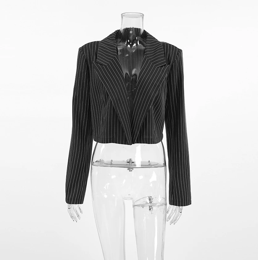 Veste courte rétro sur mesure avec revers, rayée noire et blanche, polyvalente, tenue professionnelle