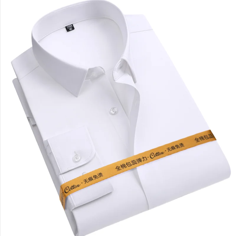 

80% Cotton 15% Elastic Silk 5% Spandex 8XL No-Iron Business Office Soft Cozy Micro Elastic Long-sleeved Shirts Men Short Sleeve