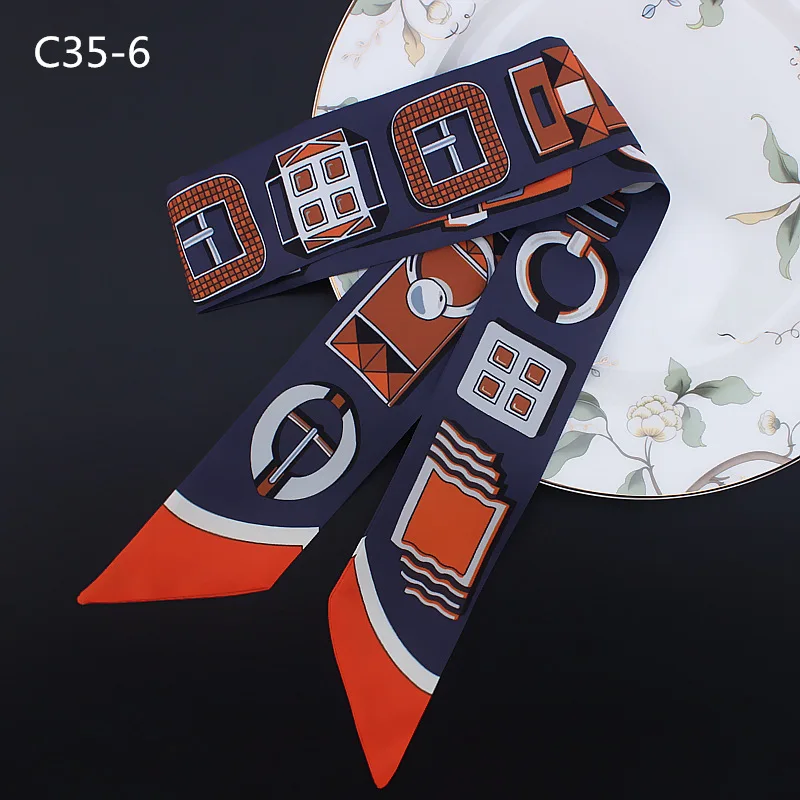 Silk Scarf 2023 H Home Belt Head Silk Scarf European and American Professional Small Scarf Slim Strip Wrapping Bag Handle Silk R