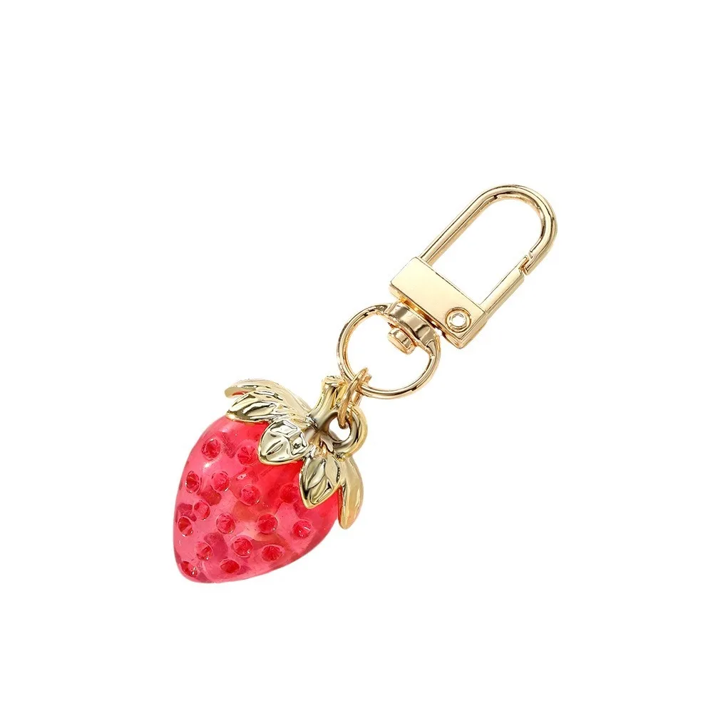 2pcs Transparent Strawberry Keychain Cute Acrylic Fruit Pendant Keyring Mobile Phone Bag Charm For Women Car Key Chains DIY