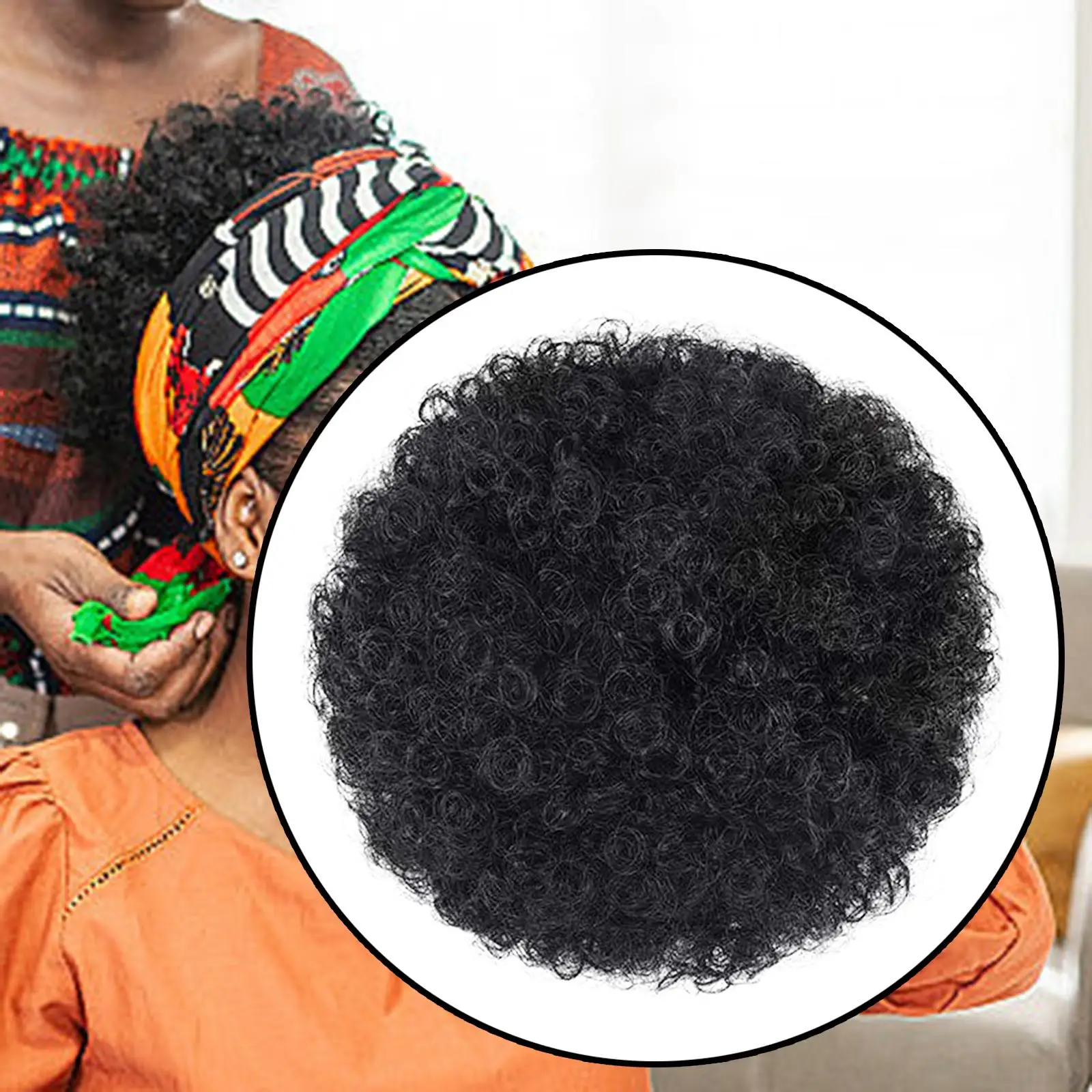 2x Afro Koczek Afro Puff Doczepiany Kucyk na Sznurku Modny Syntetyczny Miękki Kręcony Koczek Fryzura Updo na Bal Studniówkowy Wesele Imprezę