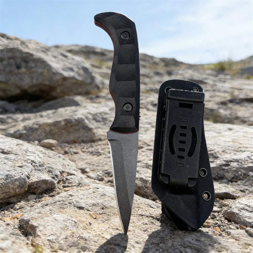 高硬度アウトドア固定刃ナイフ-8cr13mov鋼刃-g10ハンドル-キャンプ探検サバイバルナイフ（シース付き）