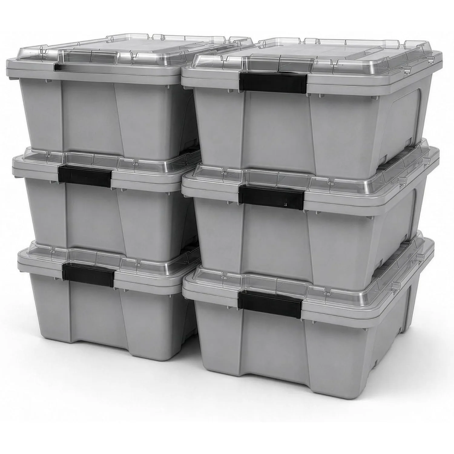 12 Gallon Storage Bin with Clear Lid, Heavy Duty Plastic Storage Container Stackable Tote for Garage Closet Home Organization, Medium Storage Bin, 6 Pack, Grey
