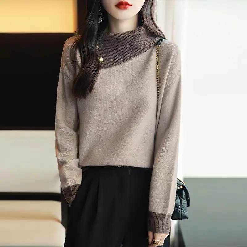 

Autumn New Fashionable Casual Loose Turn-down Collar Sweater Korean Style Elegant Vintage High Quality Comfortable Women's Top