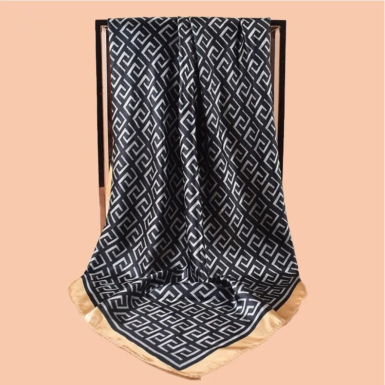 Hochwertiger Seidenschal, Kopftuch für Damen, vier Jahreszeiten, Haarschals, Hijab, Foulard, luxuriöses Bandana, Kopftuch für Damen, 90*90cm – Detail 13