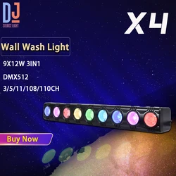 4Pcs/lot 9X12W 3IN1 Wash Light High Brightness Race Horce Wall Wash Effect Bar Lighting DMX512 DJ Disco Party Show Stage Effects