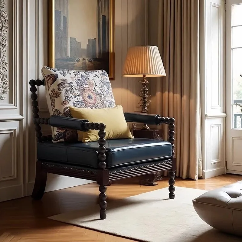 

Medieval Flowering Pearl Chair Light Luxury High-end Single Sofa Chair American Retro Home Living Room Lazy Leisure Chair