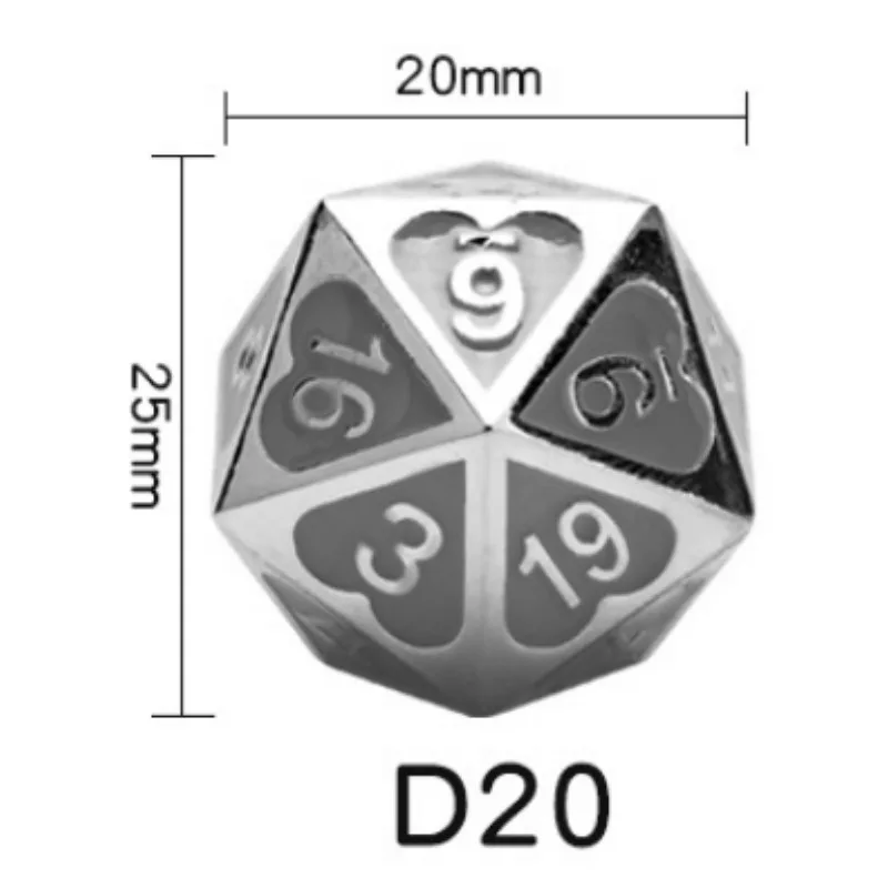

Metal Dice Set for DND Tabletop RPG Role Playing Team Board Game Entertainment Tool Dice 7pc Heart Design