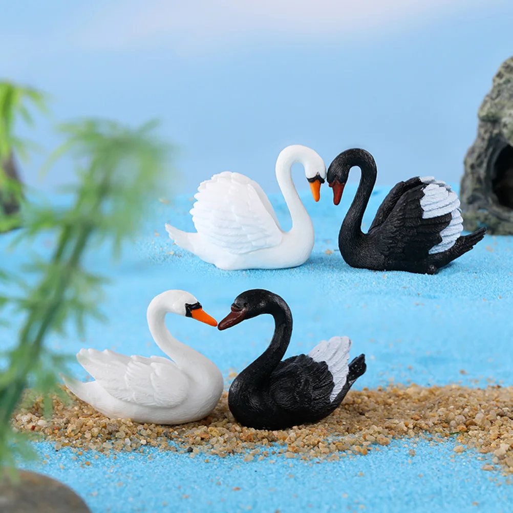 

8pcs Black White Figurines Romantic Couple Statues Plastic Swan Ornaments Home Hotel Decor Car Dashboard Swan