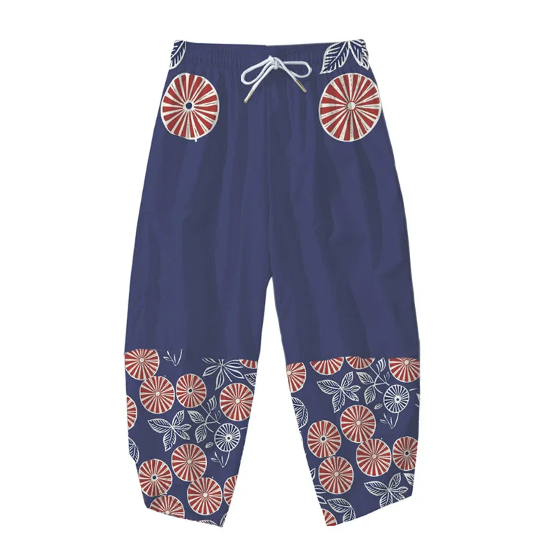 

Men Yukata Style Harajuku Cardigan Traditional Japanese Loose Printed Trouser Asian Costume Kimono Pants Vintage