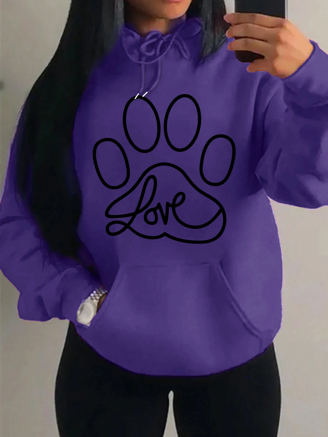 Amor na mão de gato Moletons com estampa criativa para mulheres, roupa esportiva de lã, bolso outono, streetwear hip hop, nova moda