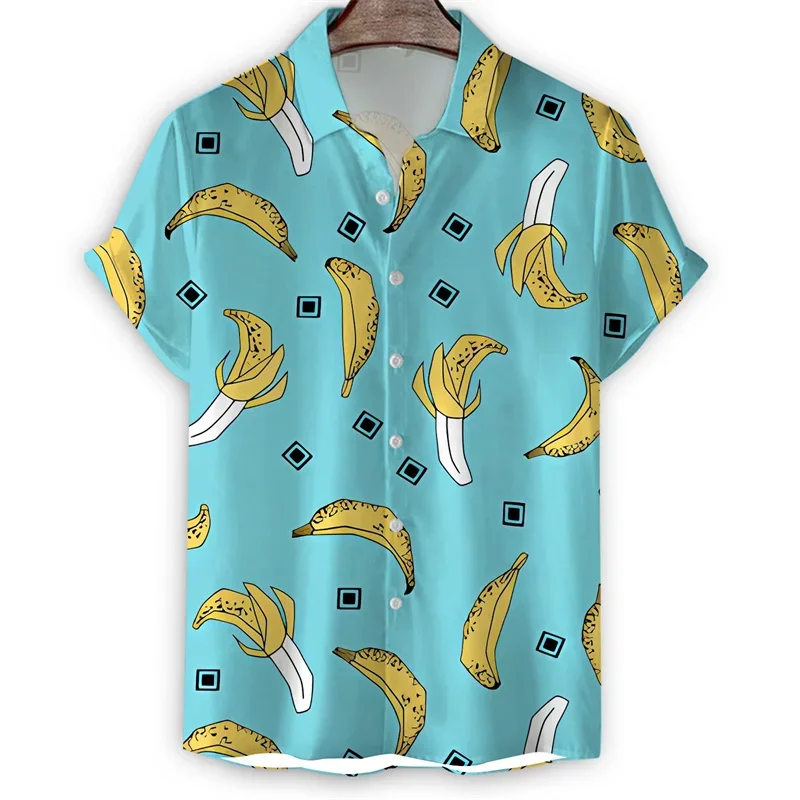 

Cartoon Fruits 3d Print Hawaiian Shirt Men Banana Watermelon Pineapple Pattern Short Sleeve Tops Summer Shirts Lapel Blouse