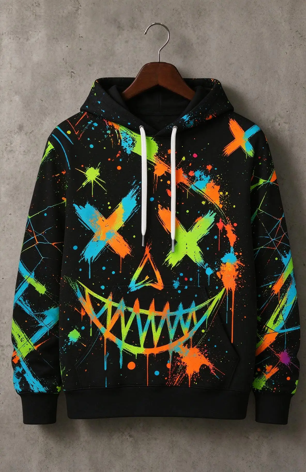 Men's Hoodie thin Autumn Winter Colorful Splash Graffiti Skull Full Print Hooded Pullover Long Sleeve Streetwear Clothes