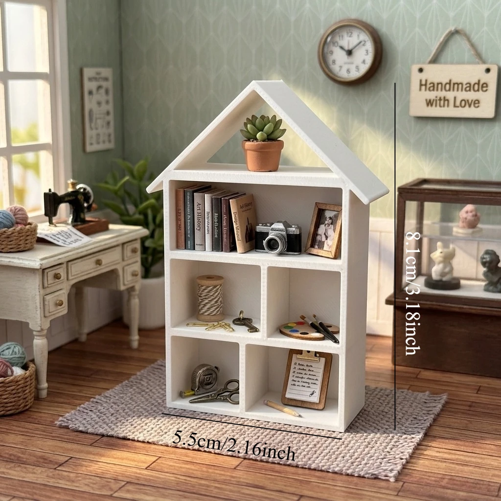 1pc Miniature House-Shaped Miniature Display Shelf, Multi-Purpose Tiny Bookshelf for Mini House Furniture Accessories view 2