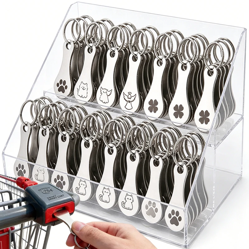 Cute Reusable Trolley Cart Tokenrings Keychains Portable Quarter Holder Keychain Removable Shopping Trolley Token Coin Keyring