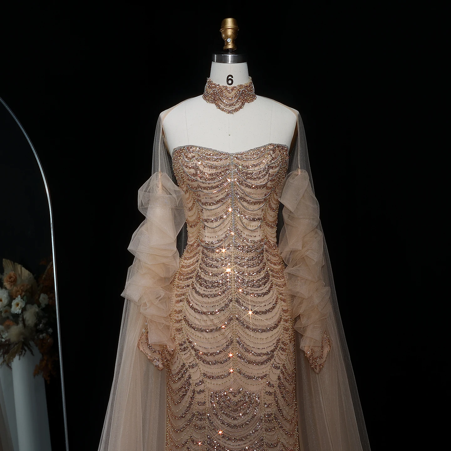 Sharon Said Luxury Beading Tassel Arabic Evening Dress with Cape Sleeves Elegant Women Wedding Party Gowns SS535 Customized