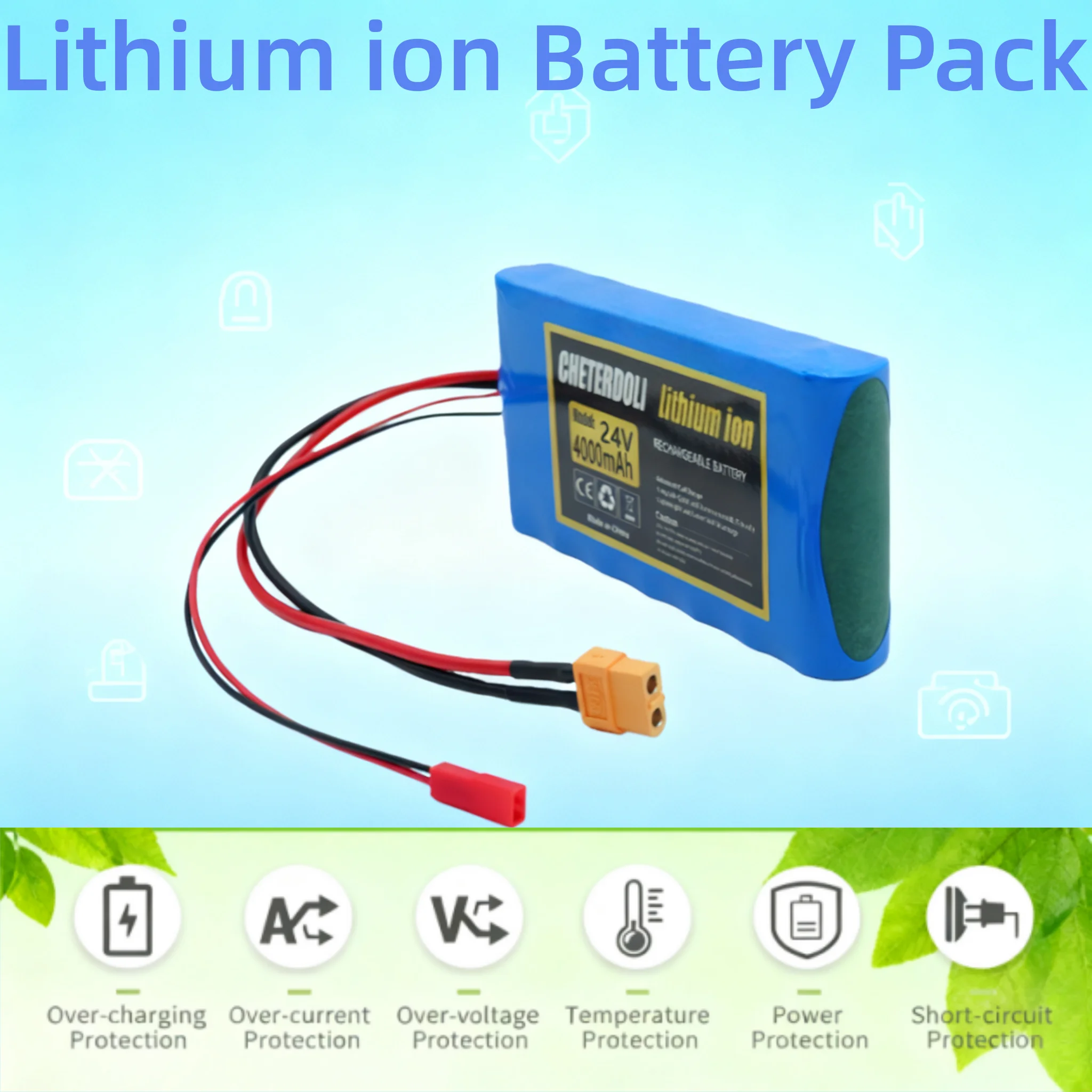 

Upgraded 24V 4000mAh Li-ion Battery Pack 7S1P Rechargeable with BMS Protection Board for Scooter Bicycle Ride on Car