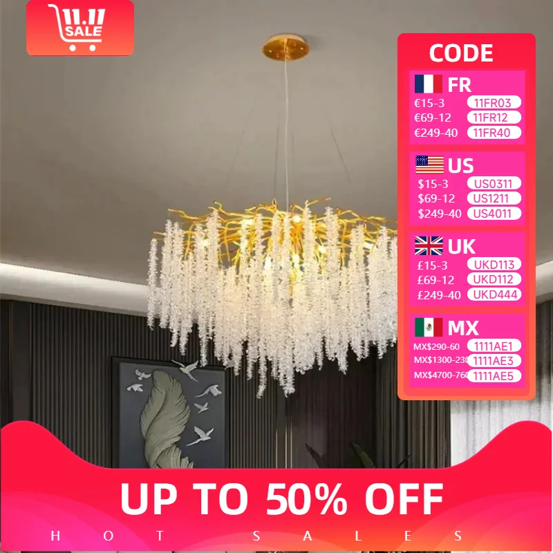 Modern Nordic Tree Branch Lustre Crystal Led Lights Dining Table Pendant Chandelier Modest Ceiling