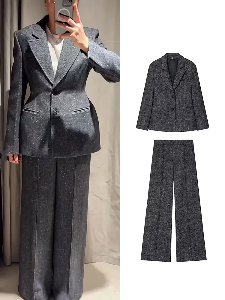 

Autumn New Women's Pant Set Elegant Long-Sleeve Blazer Straight-Leg Trousers Fashionable Commuter Female Street Leisure Suit