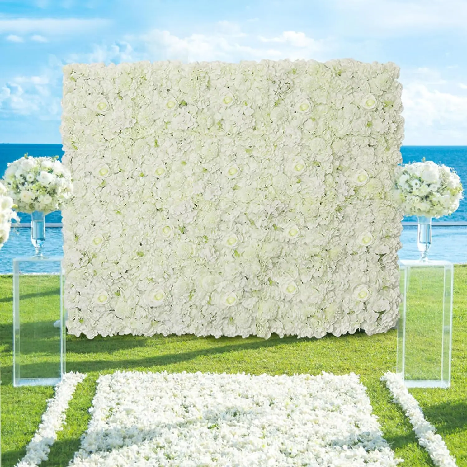 12 Pack 15 X 15 Inch Artificial White Roses Wall Decor, White Flower Panels Backdrops for Wedding Party Bridal Shower Corporate