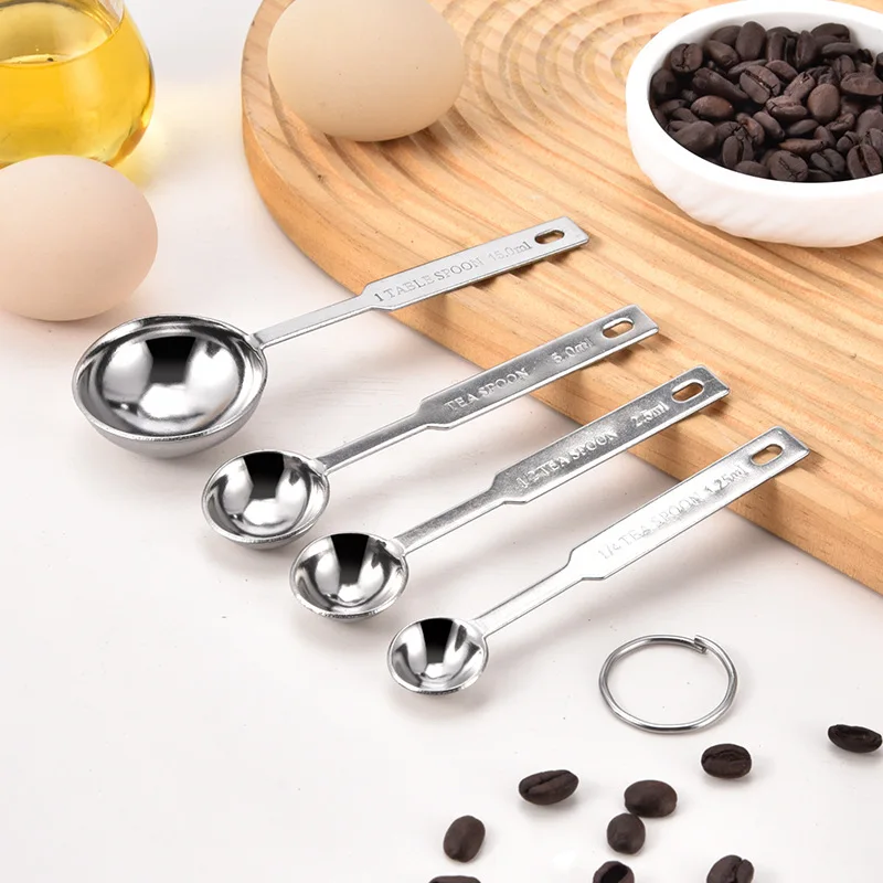 4Pcs/set Stainless Steel Measuring Spoon Coffee Powder Spice Measure Scoop Premium Stackable Sauce Spoon Kitchen Baking Tools