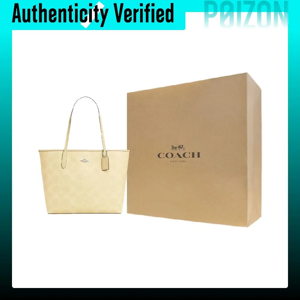 COACH City Coated Canvas Tote Bag, Shopping Bag, Handbag, Shoulder Bag Large Women's Hay Color CAL49-SVMNO