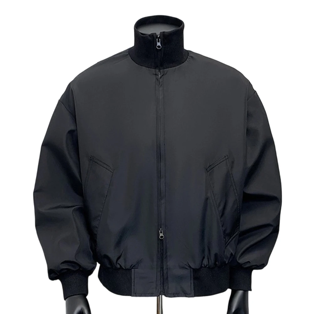 

Men's Zippered Loose Fit Casual Jacket with Stand Collar Windproof Outerwear Designed for Daily and Outdoor Activities