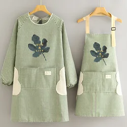 Cotton and Linen Long-sleeved Apron Kitchen Home Breathable Anti-fouling Cooking Apron Smock for Women