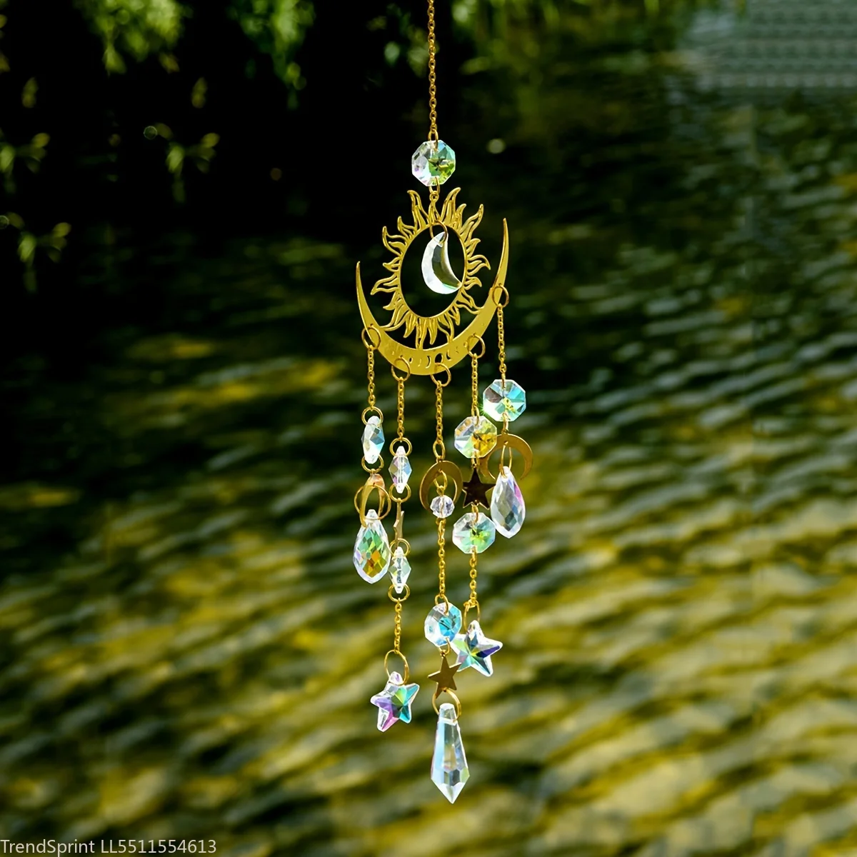 1PC Star‑Moon Wind‑Chime Pendant Sun‑Catcher Ornament Exquisite Craft Decor For Garden Patio Home Window Yard Festival Party Accessory