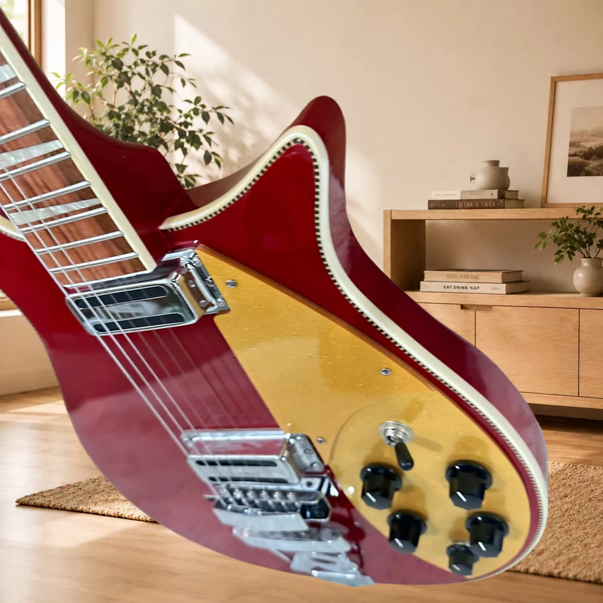Metallic Candy Apple Red Rick 620 Electric Guitar R Tailpiece Vibrato Gold Sparkle Pickguard Vintage British Rock Free Shipping