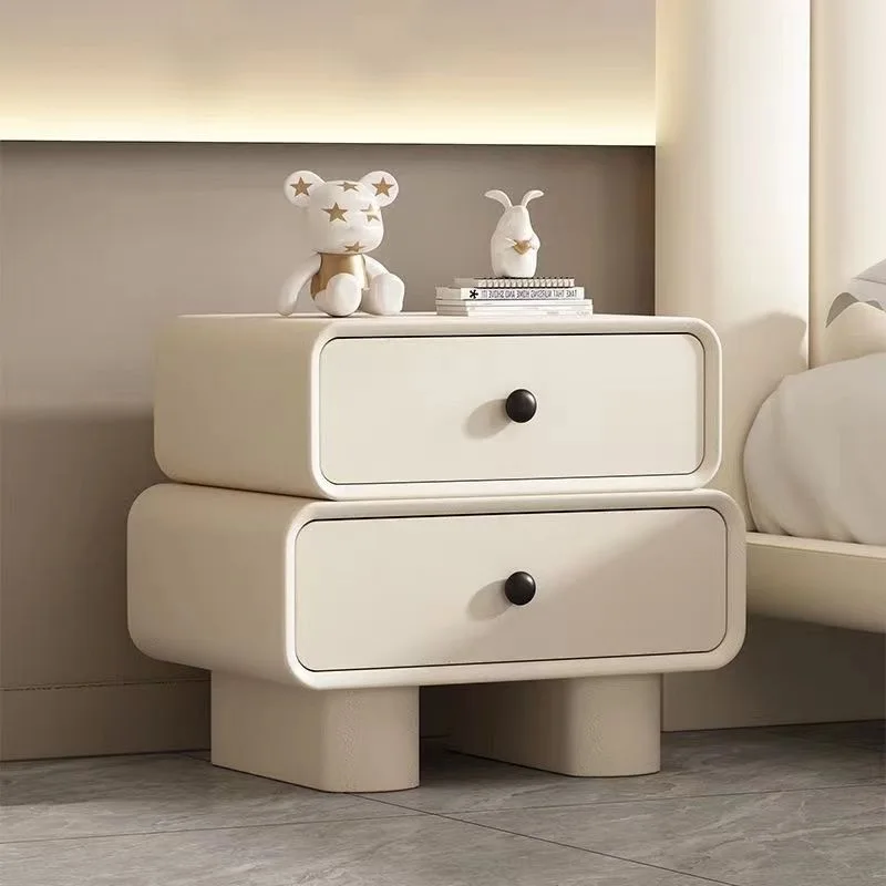 Moderner Vintage Leder Nachttisch Mit Massivholz Aufbewahrung Schrank Kostenlose Installation Internet Cream Style Für Home Schl