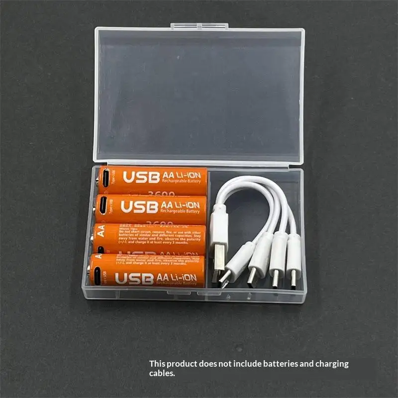 1Pcs Universal AA Battery Storage Box Transparent Plastic Battery And 4-in-1 Charging Cable Organizer Case