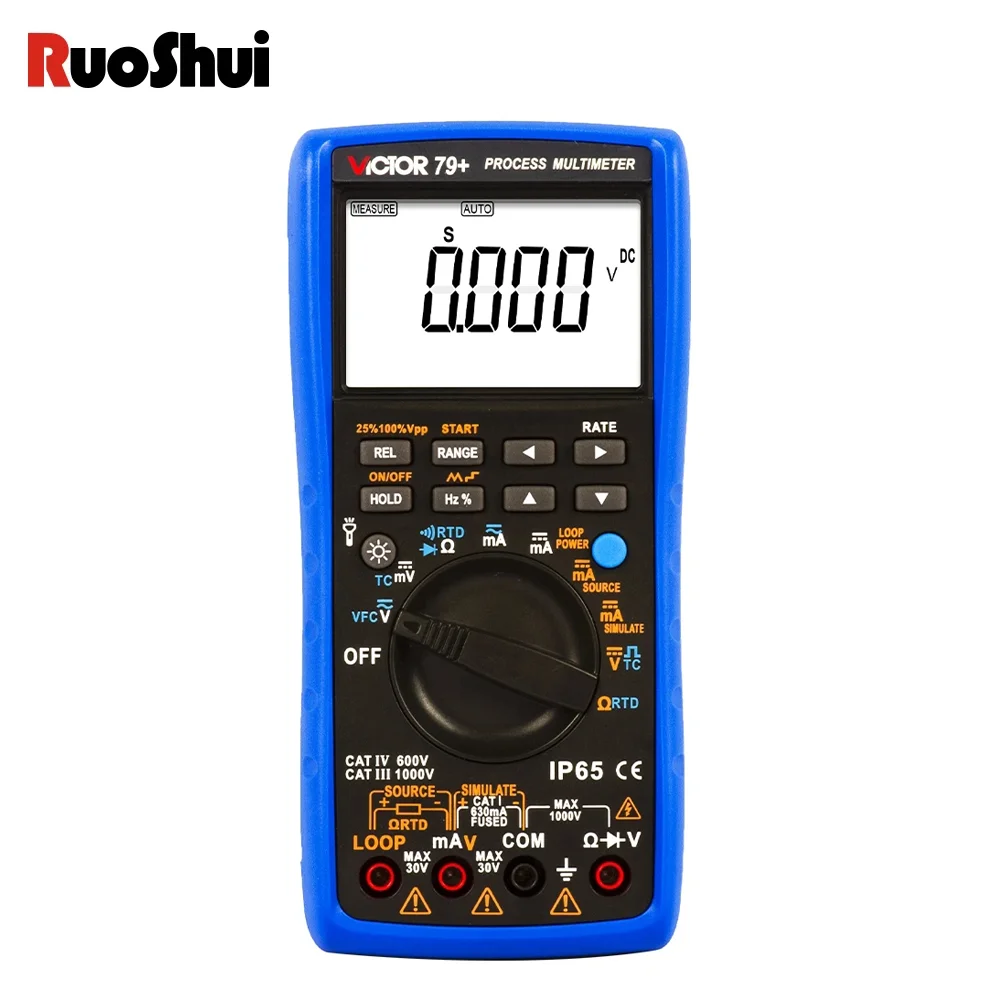 Ruoshui 79+ Process Multimeter Thermocouple Frequency 24V Loop RTD VFC Resistance Simulate DC AC Voltage Current Digital Tester
