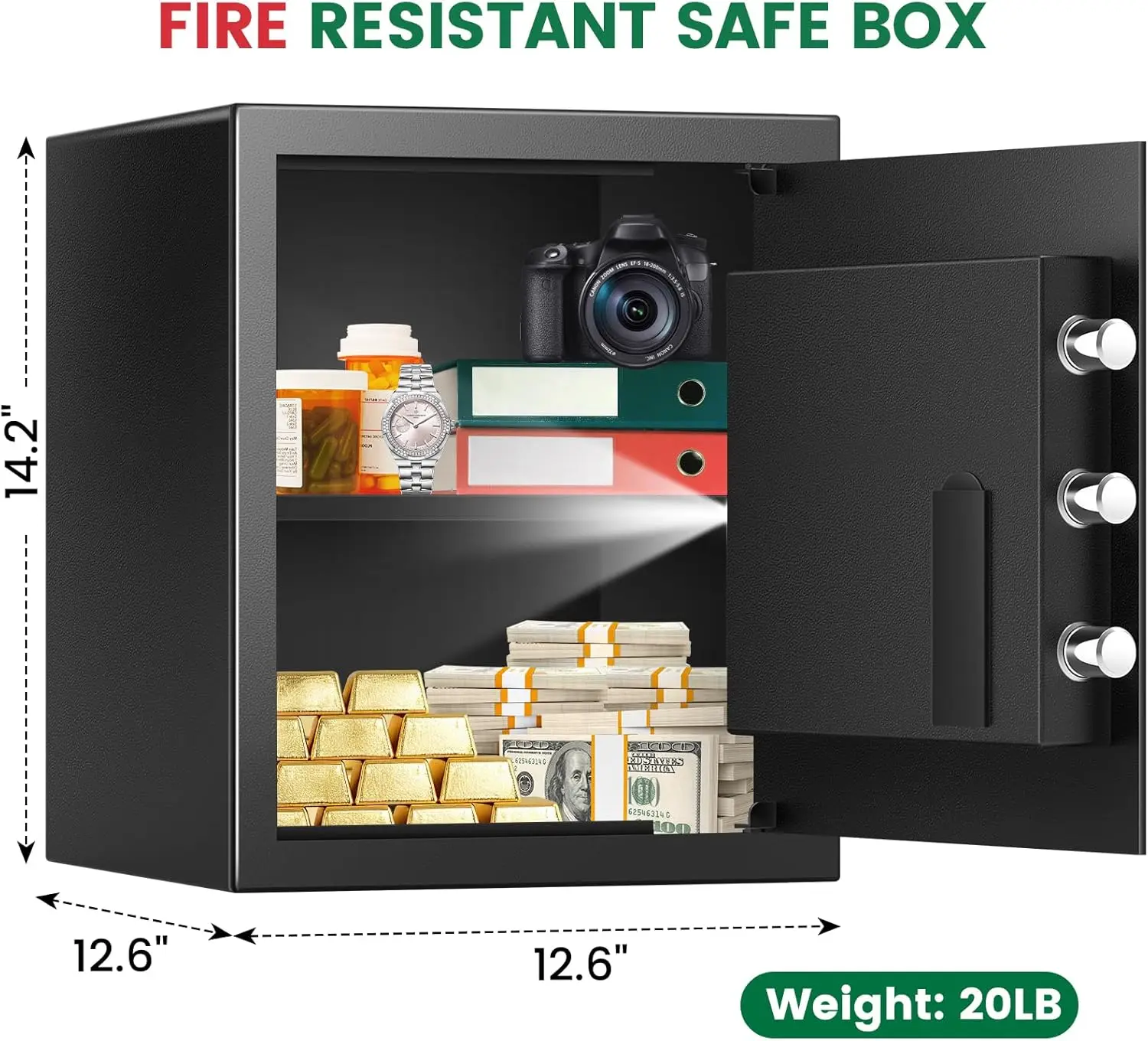 2.0 Cuft Biometric Safe Box, Fireproof Safe for Home with Digital Keypad and Spare Keys, Safety Box for Money, Documents, and ot