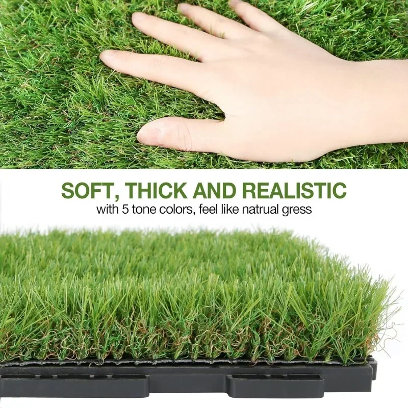 Artificial Grass Interlocking Tiles 18 PCS, U Shape Buckle System, 12