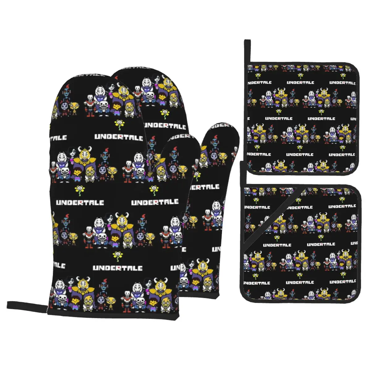 Undertale Gamer Gaming Oven Mitts and Pot Holder Sets of 4 for Baking Kitchen Cooking BBQ Resistant Non-Slip Gloves