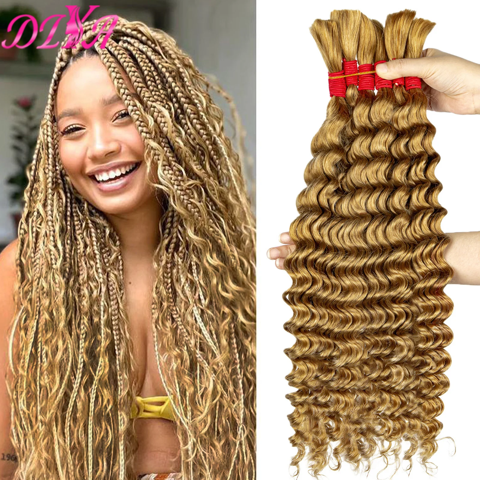 Hair Bulk Deep Wave 27# Blonde Human Hair Bulk No Weft Virgin Hair Extension for Boho Braids Braiding Natural Hair Extension