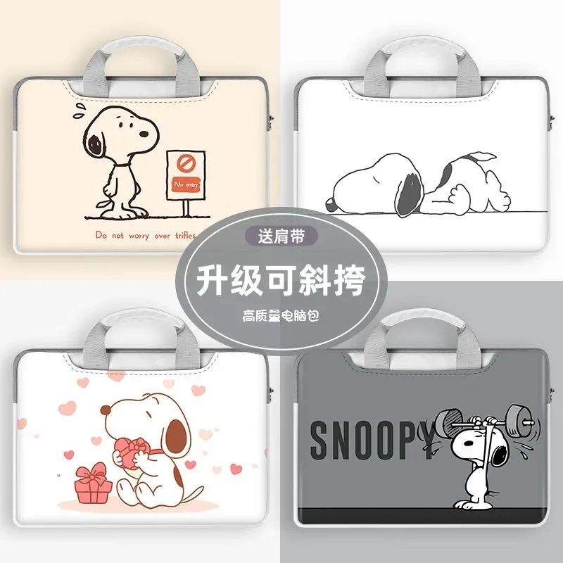 Snoopy Notebook Laptop Bag Cute Portable Shockproof and Waterproof Disney Cartoon Printed PU Diagonal Stylish Storage Bag