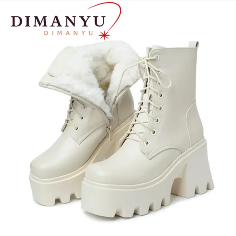 DIMANYU Women's Marton Boots Genuine Leather 2024 New Super High Heel Lace up Women's Boots Warm Women's Motorcycle Boots