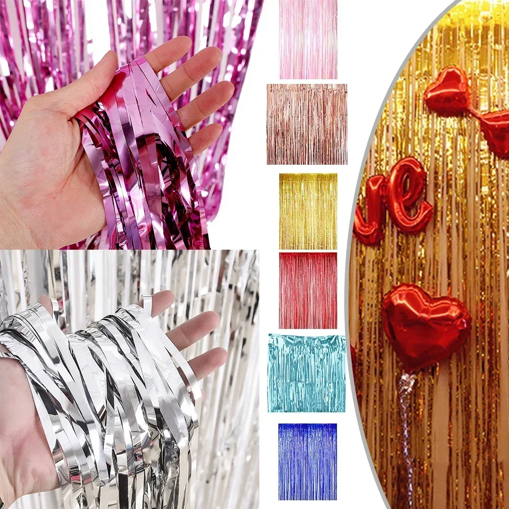 Cortina de seda de lluvia gruesa para decoración de pared de fondo de fiesta, múltiples opciones de color para bodas y cumpleaños