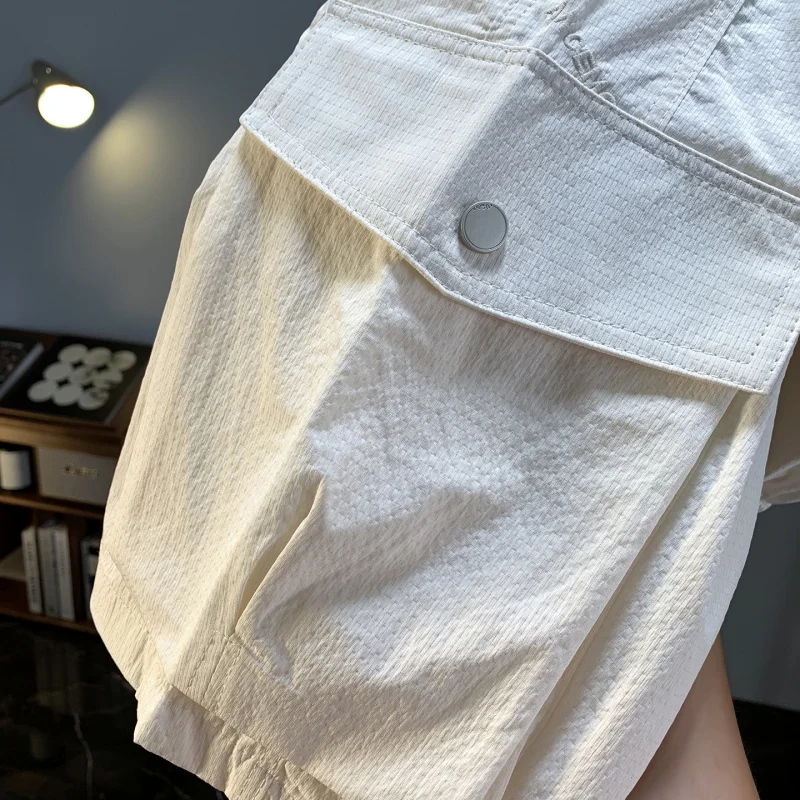 여름용 남성용 작업 반바지, 얇고 시원하며 통기성이 뛰어나고 야외 활동이 가능한 루즈하고 신축성이 뛰어나며 다용도로 활용 가능한 비치 팬츠