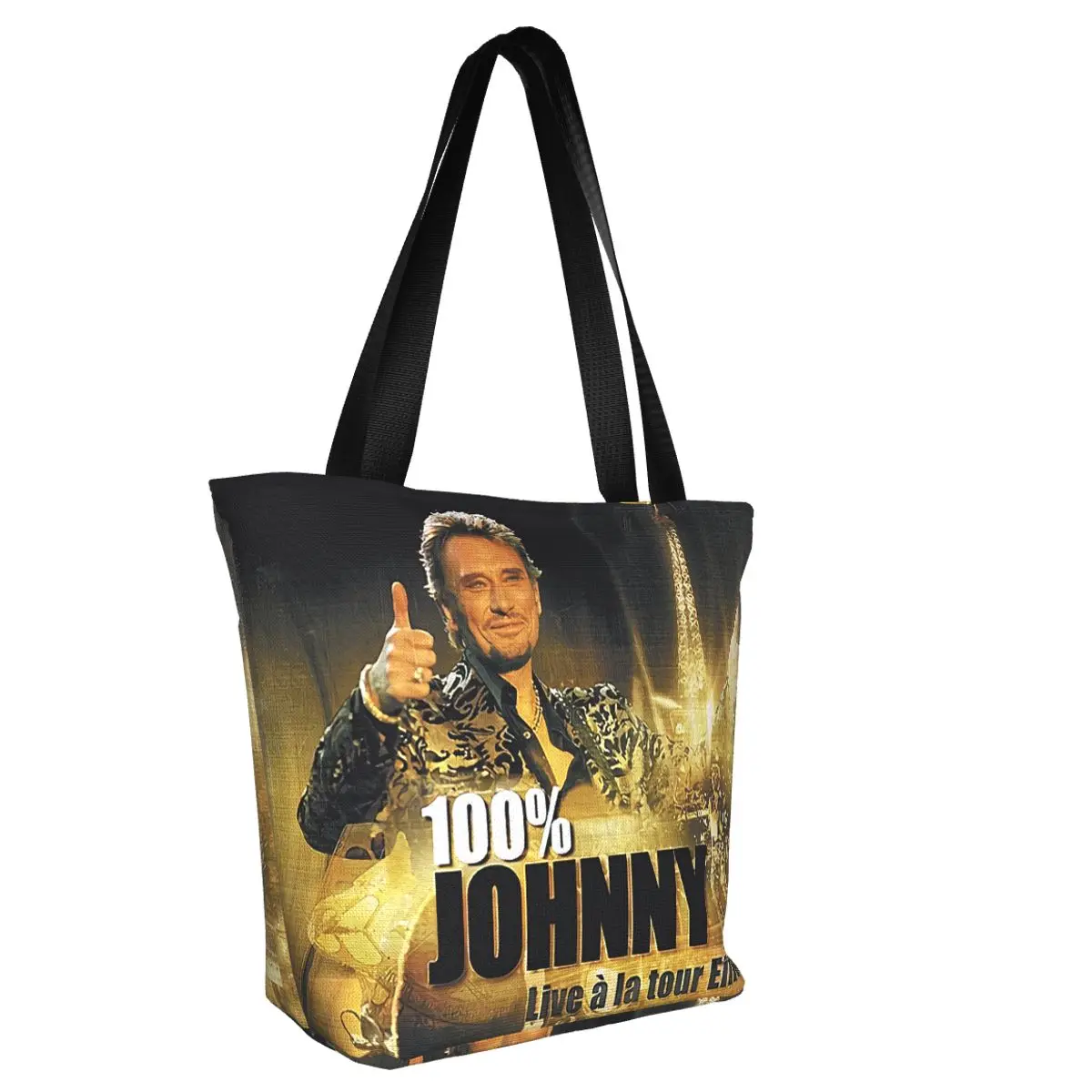 Custom Johnny Hallyday Canvas Shopping Bags Women Recycling Groceries French Rock Singer Tote Shopper Bags