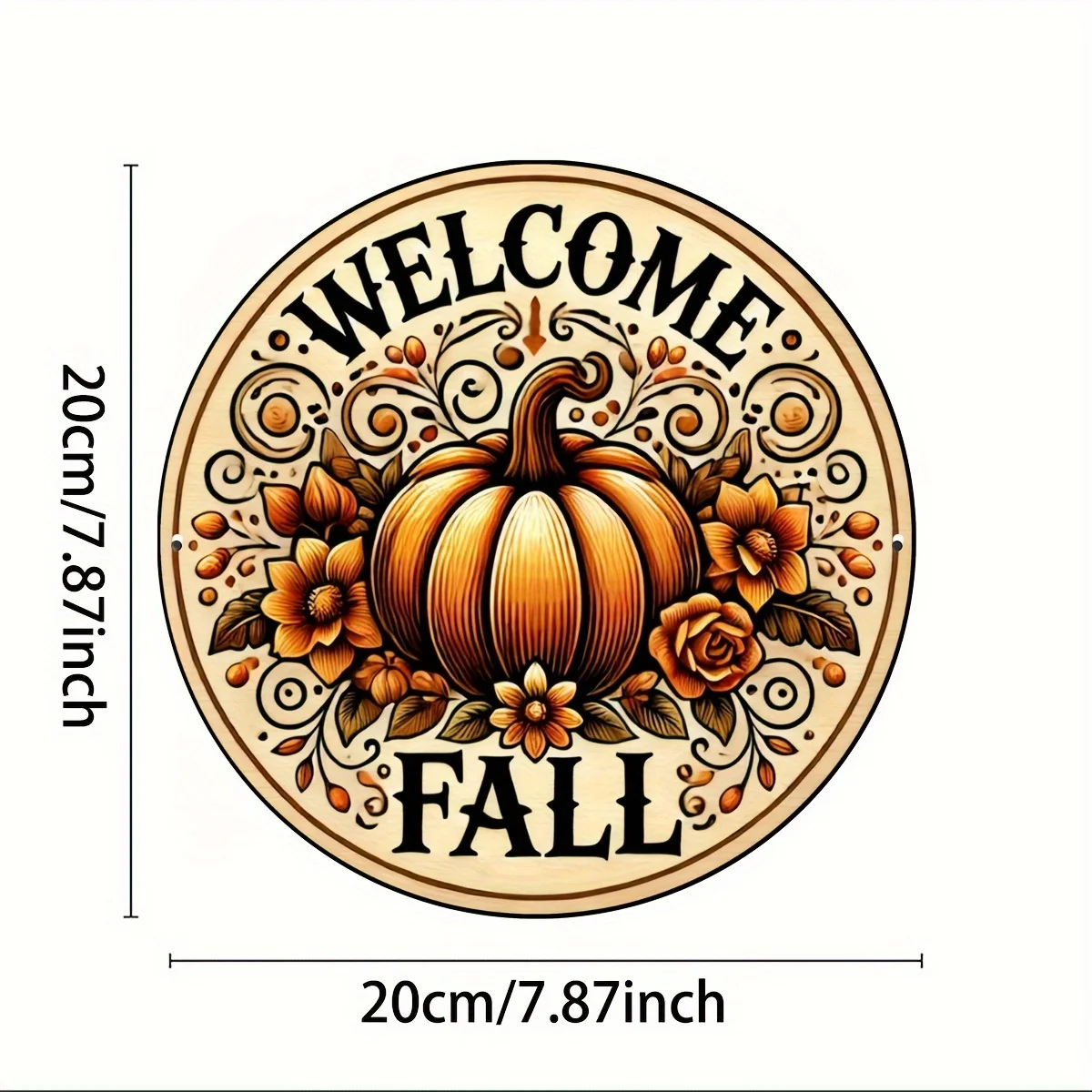 علامة ألومنيوم لإكليل اليقطين المستدير من Welcome Fall - ديكور موسمي مقاس 8 × 8 بوصة للمنزل والحديقة