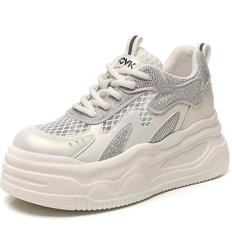 

Женские сандалии на танкетке из натуральной кожи с воздушной сеткой 8,5 см, брендовые женские сандалии на плоской подошве, массивные кроссовки на вулканизированной полой обуви