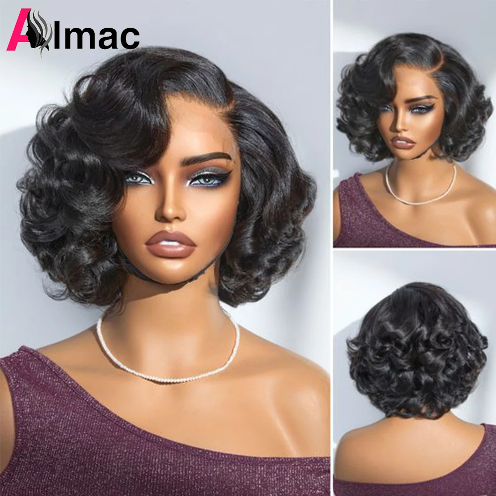 

4x4 Lace Closure Bouncy Curl Wigs Transparent Lace Closure Wig Brazilian Human Hair Loose Wave Pixie Cut for Woman 200% Density