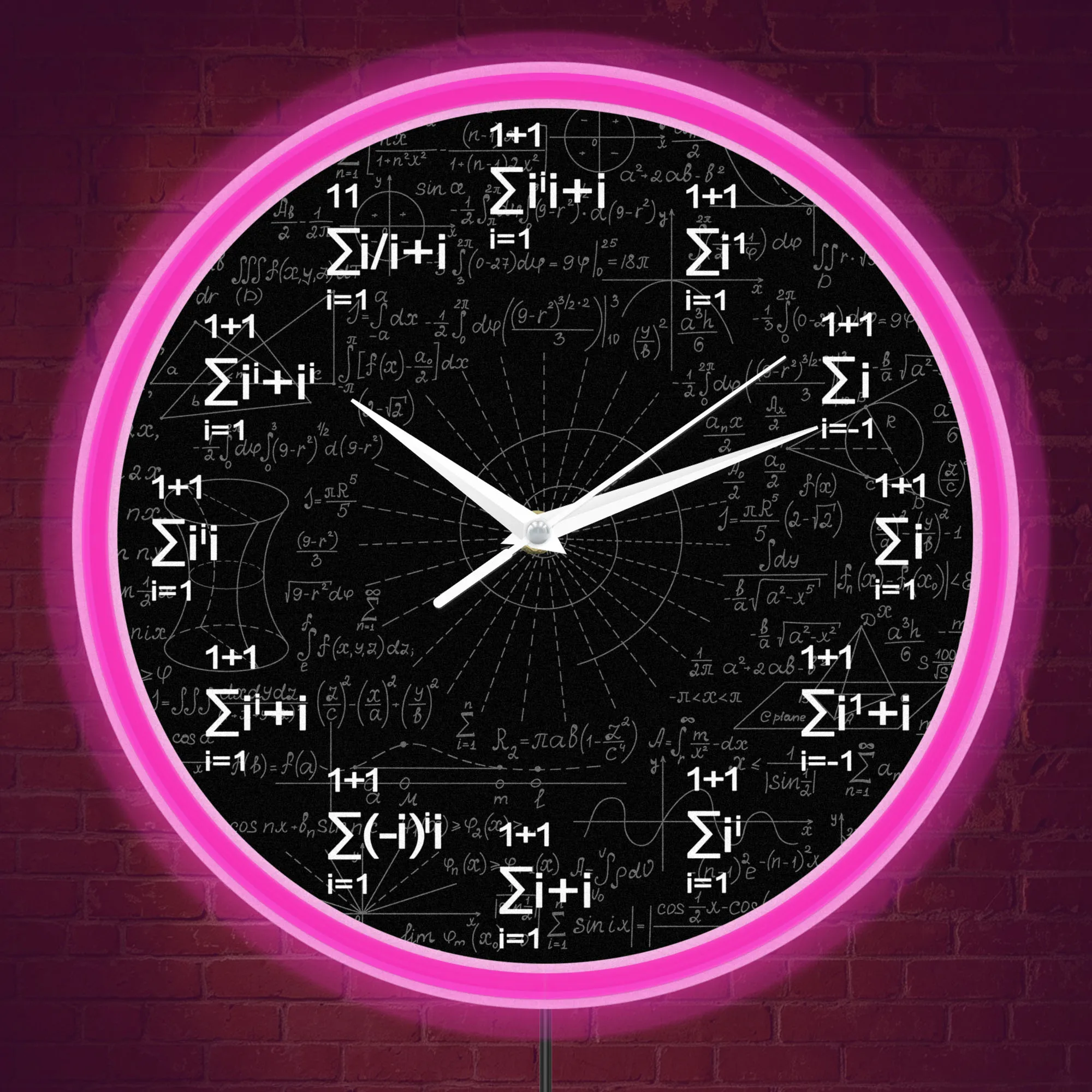 Advanced Math Calculus Formula LED Neon Wall Clock Math Summation Symbol Illuminated Sign Glow in Dark Night Light Wall Clock