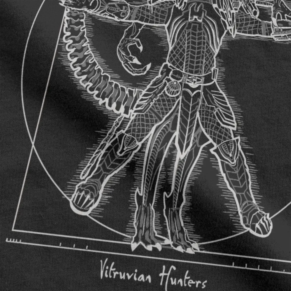 Vintage Vitruvian Hunters Alien Movie Xenomorph T-Shirt Men Round Neck 100% Cotton T Shirts Short Sleeve Tees New Arrival Tops