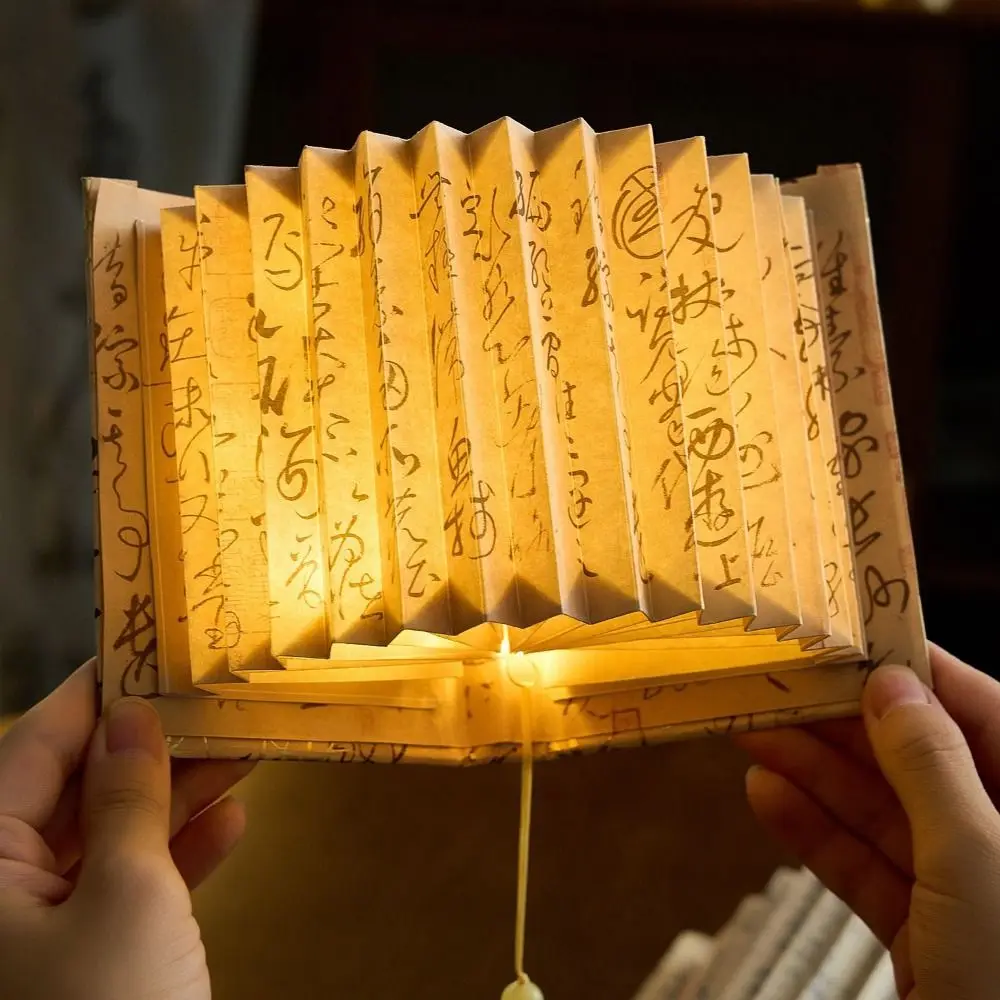 

3D Stereoscopic DIY Book Lamp Fan Shaped Simulation Folding Night Light Handmade with Tassels Art Book Light Material Kit Gifts