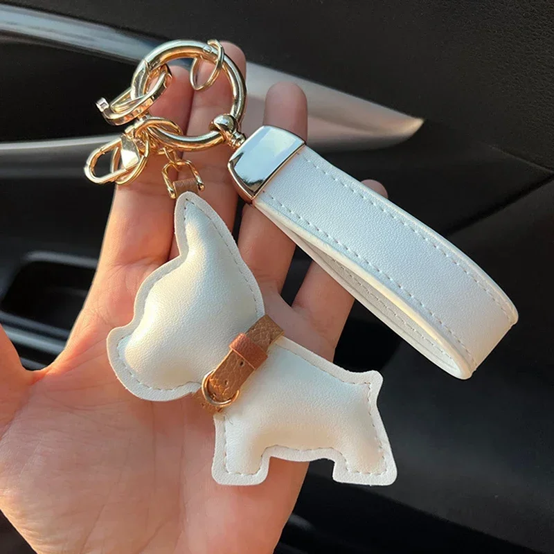 Portachiavi per auto con cucciolo di bulldog francese in pelle da 1 pezzo, regalo creativo, ciondolo per borsa, ornamento, portachiavi per auto carino